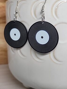 Black Vinyl Record Style Earrings - Music-Themed Jewelry